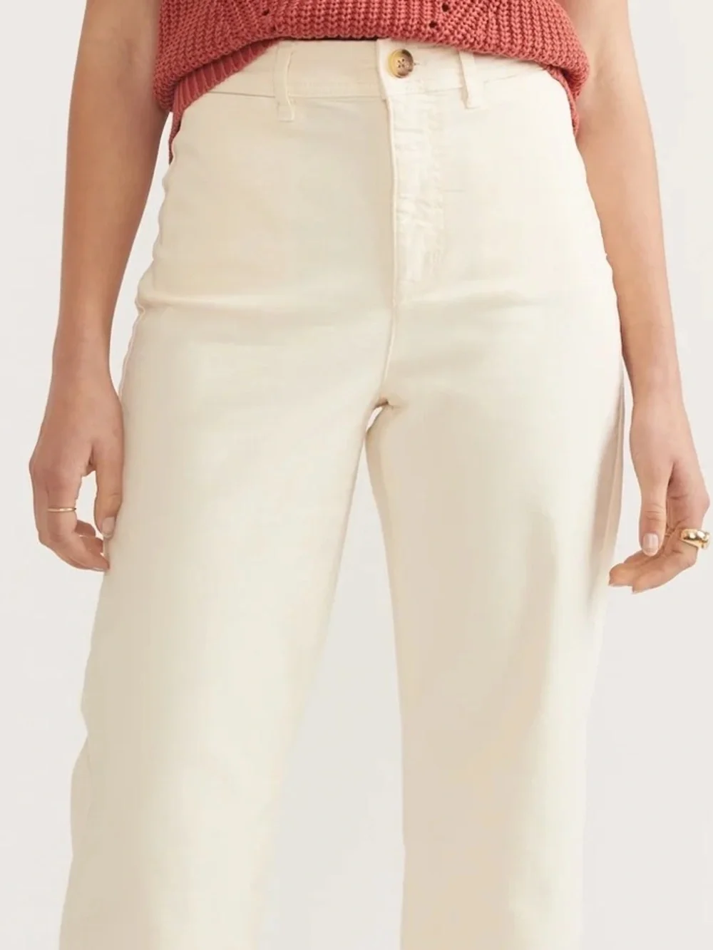 Marine Layer Bridget High-Rise Wide Leg Cream Pants - Picture 3 of 10